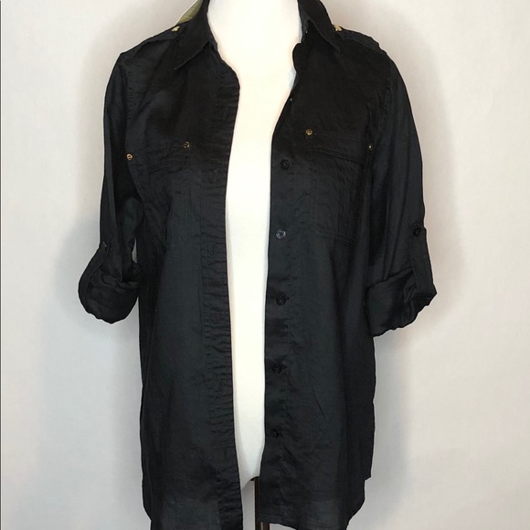 Michael Kors Navy Linen Button Down Xs NEW - Picture 4 of 7